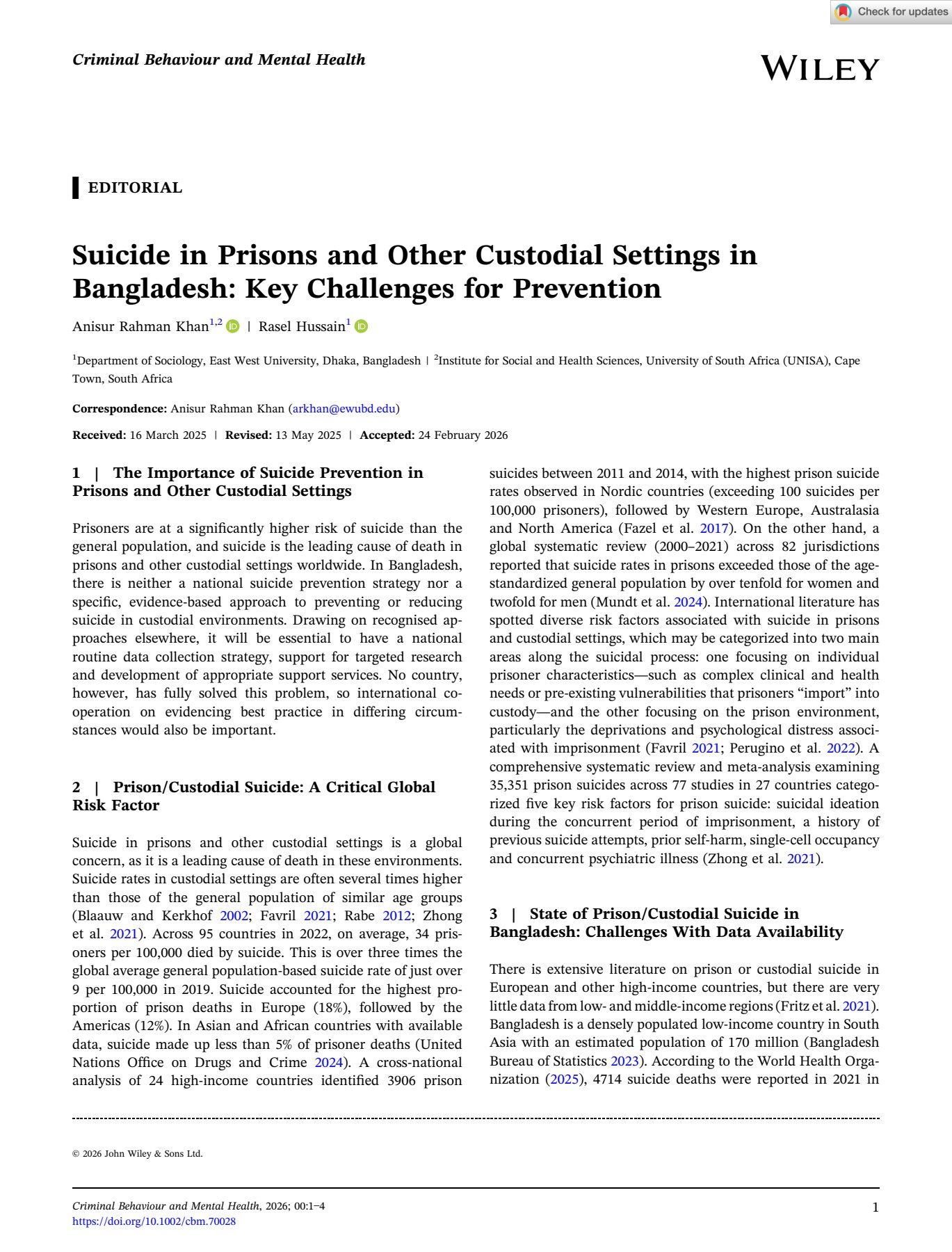 Editorial Publication | Suicide Prevention in Cust